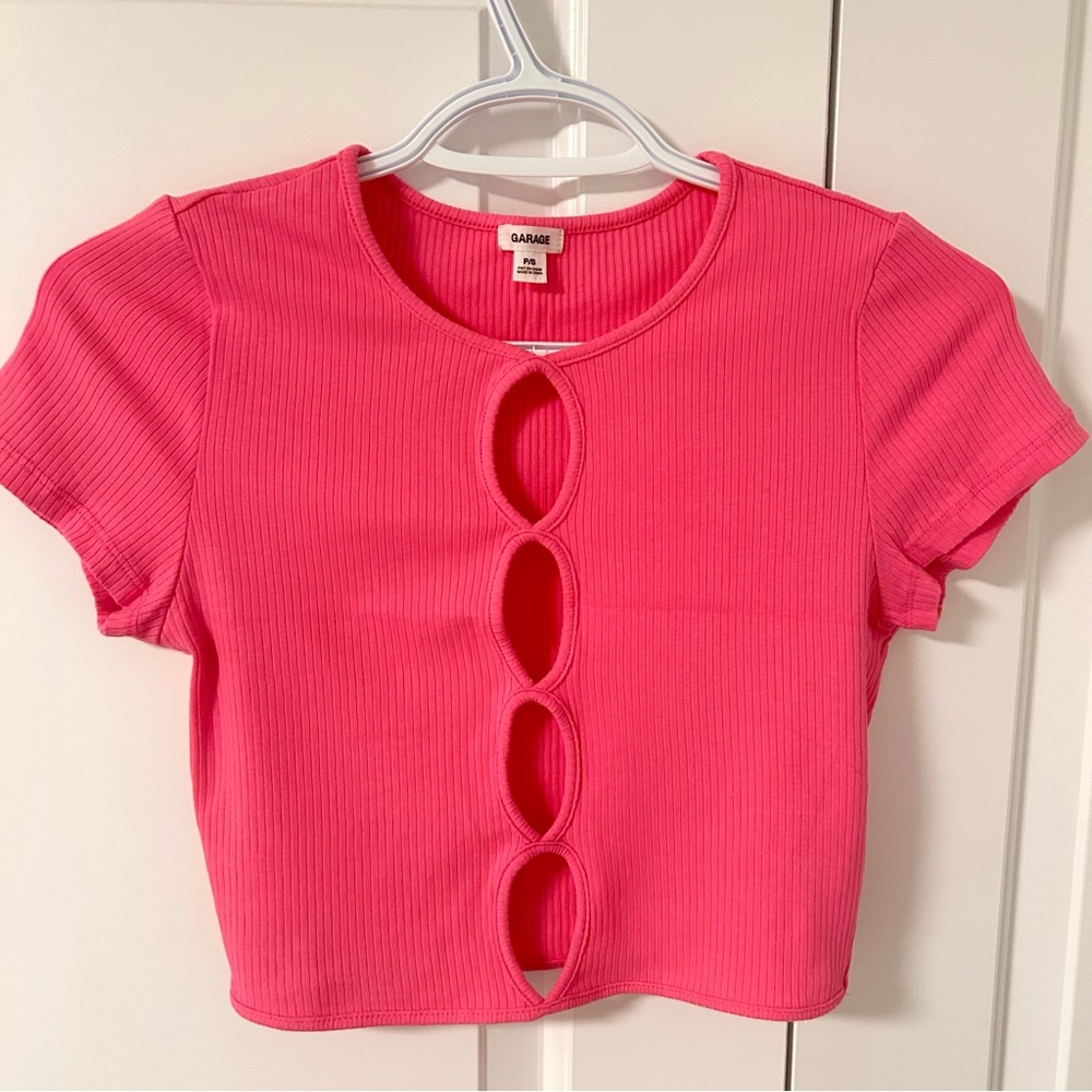 Garage Pink Ribbed Crop Top